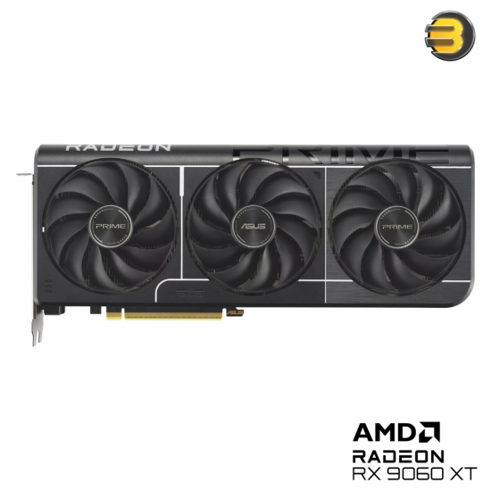 ASUS PRIME Radeon RX 9060 XT OC Edition 16GB GDDR6 ASUS PRIME Radeon RX 9060 XT OC Edition 16GB GDDR6 graphics card with AMD RDNA 4 architecture, 3330 MHz boost clock and PRIME-series cooling