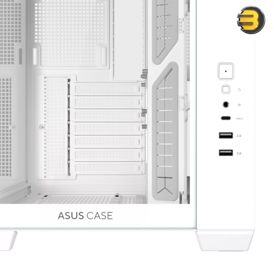 ASUS A32 ATX Dual-Chamber PC Case White - Panoramic Design, Supports Up to 420mm Graphics Cards, 360mm Radiators, and CPU Air Coolers Up to 165mm, Sleek High-Performance Gaming Chassis