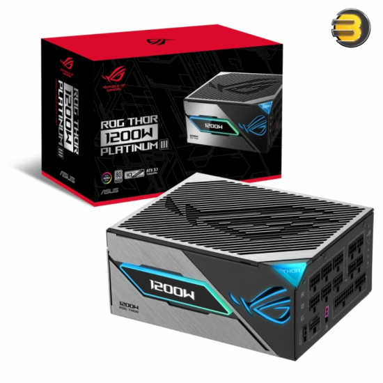 ASUS ROG Thor 1200W Platinum III Fully Modular ATX 3.1 Power Supply — 80 PLUS Platinum, GaN MOSFET, “GPU-First” Intelligent Voltage Stabilizer, Magnetic OLED Display, PCIe Gen 5.1 Ready, Dual-Ball Bearing Fan
