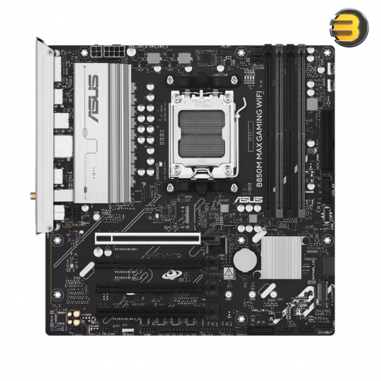 ASUS TUF Gaming B850M MAX GAMING WIFI mATX Motherboard – AM5 Socket, DDR5 up to 8000+ MT/s OC, PCIe 5.0, WiFi 6 ASUS TUF Gaming B850M MAX GAMING WIFI mATX Motherboard – AM5 Socket, DDR5 up to 8000+ MT/s OC, PCIe 5.0, WiFi 6