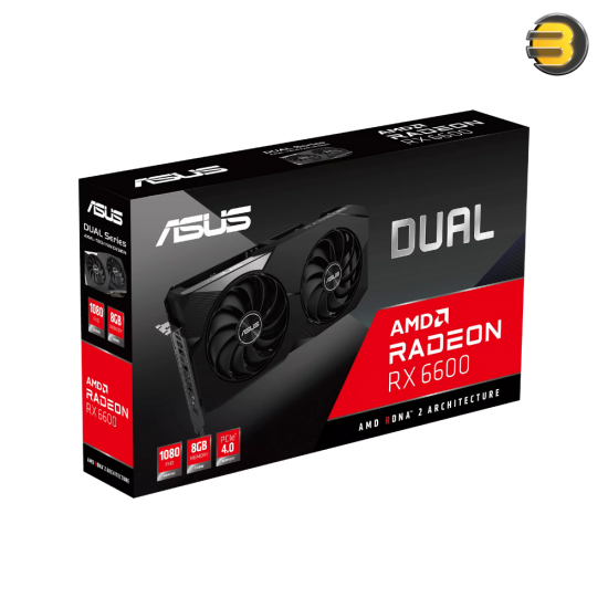 ASUS Dual RX 6600 8GB GDDR6 AMD Radeon Gaming Graphics Card (AMD RDNA 2, PCIe 4.0, 8GB GDDR6 memory, HDMI 2.1, DisplayPort 1.4a, Axial-tech fan design, 0dB technology)