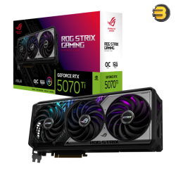 ASUS ROG Strix GeForce RTX 5070 Ti 16GB GDDR7 OC Edition — PCIe 5.0, 256-bit Memory, 28 Gbps, 8960 CUDA Cores, Boost Clock 2602 MHz, Triple Axial-Tech Fans, Vapor Chamber Cooling, ARGB Lighting, 4 Display Outputs (2x HDMI 2.1b, 3x DP 2.1b)