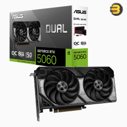 ASUS Dual GeForce RTX 5060 8GB GDDR7 OC Edition Graphics Card — PCIe 5.0, 3840 CUDA Cores, 2565 MHz OC Clock, 28 Gbps Memory Speed, 128-bit Memory Interface, 2.5-Slot, Dual Axial-tech Fans, HDMI 2.1b, 3x DisplayPort 2.1b, 550W PSU Recommended