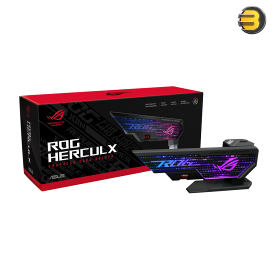 ASUS ROG Herculx Graphics Card Holder — Adjustable Height 72-128mm, RGB ARGB Lighting Compatible with Aura Sync, Supports NVIDIA GeForce RTX 40 Series, Tool-less Setup with Locking Wheel, Compatible with Various Chassis, Award-Winning Design