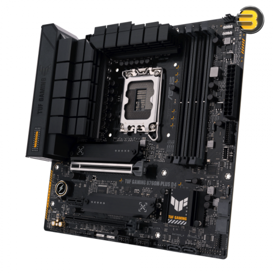 ASUS TUF GAMING B760M-PLUS D4 Intel - 13th and 12th Gen - LGA 1700 mATX motherboard,PCIe 5.0,2xPCIe 4.0 M.2 slots,DDR4,WiFi 6,2.5Gb LAN,USB 3.2 Gen 2x2 Type-C,front USB 3.2 Type-C,Thunderbolt (USB4)