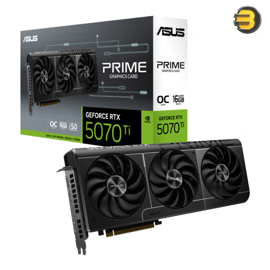 ASUS PRIME GeForce RTX 5070 Ti 16GB GDDR7 OC Edition – 2.5-Slot Design, PCIe 5.0, 28Gbps Memory, SFF Compatible, GPU Tweak III