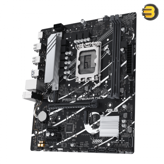 ASUS PRIME B760M-R D4 - Intel® B760 LGA 1700 micro-ATX motherboard with PCIe 4.0, two PCIe 4.0 M.2 slots, DDR4, Realtek 2.5Gb Ethernet, HDMI™, SATA 6 Gbps, front USB 5Gbps ports, Aura Sync