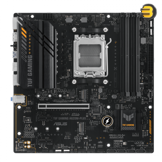 ASUS TUF GAMING A620M-PLUS Micro-ATX Motherboard — AMD AM5 Socket, Supports Ryzen 7000/8000/9000 Series, DDR5 up to 7600+ MHz (OC), PCIe 4.0 x16, Dual M.2 PCIe 4.0, Realtek 2.5Gb Ethernet, Wi-Fi 6, Aura Sync RGB, Military-Grade Components, Advanced Coolin