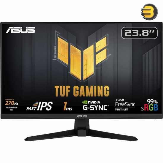 ASUS TUF Gaming VG249QM1A Gaming Monitor – 23.8 inch FHD (1920x1080), Fast IPS, overclocking 270 Hz (Above 144Hz, 240Hz), Extreme Low Motion Blur, 1ms (GTG), 99% sRGB, FreeSync Premium, G-Sync compatible