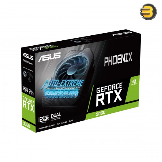 ASUS Phoenix NVIDIA GeForce RTX 3060 V2 Gaming Graphics Card- PCIe 4.0, 12GB GDDR6 memory, HDMI 2.1, DisplayPort 1.4a, Axial-tech Fan Design, Protective Backplate, Dual ball fan bearings, Auto-Extreme
