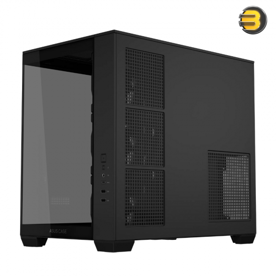 ASUS A32 PLUS ATX Mid-Tower Case (Black) – Dual-Chamber Design, Panoramic Tempered Glass Panels, Supports 360 mm Radiators & 420 mm GPUs
