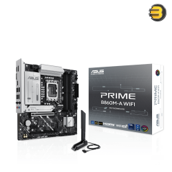 ASUS PRIME B860M-A WIFI – Intel LGA1851 DDR5 Micro-ATX Motherboard, 4 DIMMs up to 8666+ MT/s, PCIe 5.0 x16, 2 M.2, Wi‑Fi 6E, 2.5GbE LAN, Aura Sync