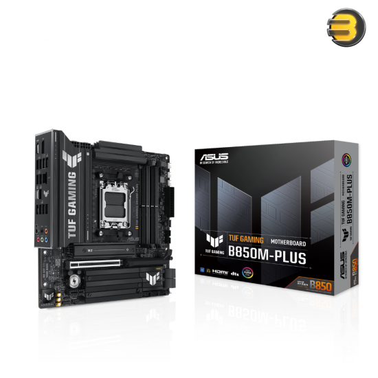 ASUS TUF GAMING B850M-PLUS – AMD AM5 DDR5 Micro-ATX Motherboard, 4 DIMMs (Up to 8000+MT/s OC), PCIe 5.0 x16, 3x M.2, 4 SATA, 2.5GbE, TUF Protection, Aura Sync