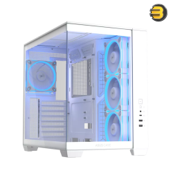 ASUS A32 PLUS ATX Mid-Tower Case (White) – Dual-Chamber Design, Panoramic Tempered Glass Panels, Supports 360 mm Radiators & 420 mm GPUs