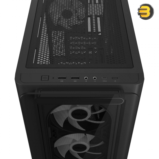 ASUS A23 PLUS micro-ATX - support for hidden-connector motherboards, 360 mm radiators, and 380 mm graphics cards, 4 pre-installed ARGB fans and clean cable management.