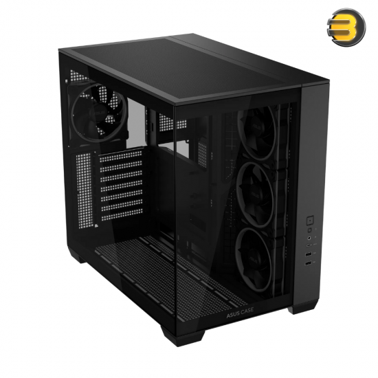 ASUS A32 PLUS ATX Mid-Tower Case (Black) – Dual-Chamber Design, Panoramic Tempered Glass Panels, Supports 360 mm Radiators & 420 mm GPUs