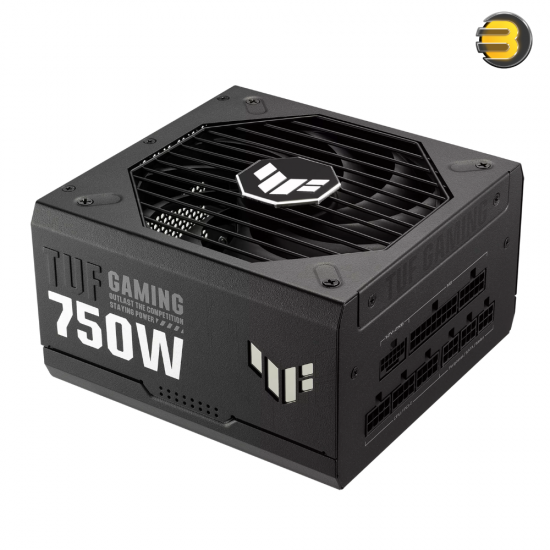 ASUS TUF Gaming 750W Gold — 80+ Gold, ATX 3.1, fully modular, dual ball‑bearing 135mm Axial‑tech fan, military‑grade components, protections (OPP/OVP/UVP/SCP/OCP/OTP), 100–240V input, connectors: 24‑pin ATX, 2x CPU 4+4‑pin, 1x 16‑pin PCIe, 3x PCIe 8‑pin