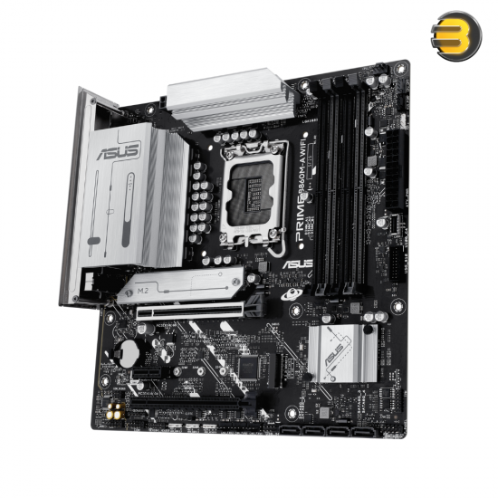 ASUS PRIME B860M-A WIFI – Intel LGA1851 DDR5 Micro-ATX Motherboard, 4 DIMMs up to 8666+ MT/s, PCIe 5.0 x16, 2 M.2, Wi‑Fi 6E, 2.5GbE LAN, Aura Sync