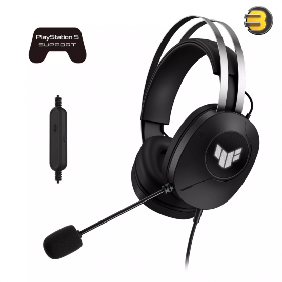 ASUS TUF Gaming H1 Gen II wired gaming headset with USB Type-A connection and TUF logo lighting