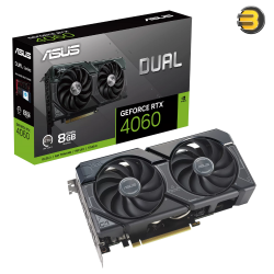 ASUS Dual RTX 4060 8GB GDDR6 — PCIe 4.0, 8GB GDDR6, DLSS 3, HDMI 2.1a, DisplayPort 1.4a, 2.5-slot design, Axial-tech fan design, 0dB technology