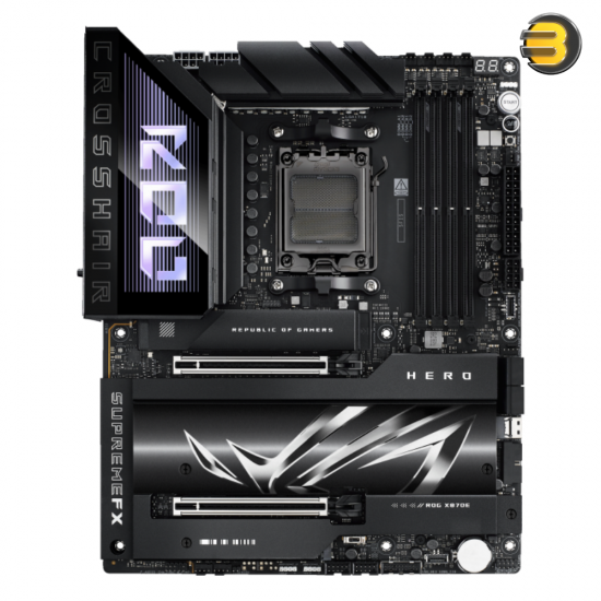 ASUS ROG CROSSHAIR X870E HERO — AMD X870E AM5 ATX motherboard, Advanced AI PC ready, 18+2+2 power stages, DDR5, PCIe 5.0, 5x M.2, Wi-Fi 7, USB4, AI Overclocking, Core Flex, PCIe Slot Q-Release Slim