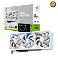 ASUS ROG Astral GeForce RTX 5080 16GB GDDR7 White OC Edition — PCIe 5.0 x16, 10752 CUDA Cores, 2790 MHz OC Clock, 30 Gbps Memory Speed, 256-bit Interface, Quad-Fan Cooling with Vapor Chamber