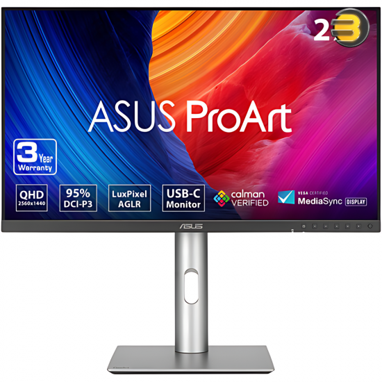 ASUS ProArt Display PA278CFRV Professional Monitor – 27 inch, IPS, QHD (2560 x 1440), 95% DCI-P3, LuxPixel™ AGLR, 100Hz, Color Accuracy ΔE < 2, Calman Verified, USB-C PD 96W, VESA DisplayHDR 400 and VESA MediaSync, Ergonomic Stand, Green Sustainability