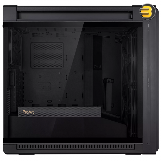 ASUS ProArt PA602 E-ATX computer case, 420 mm radiator support, one 140 mm and two 200mm pre-installed system fans, front panel IR dust indicator, power lock latch, tool-less PCIe mounting, USB 20Gbps support