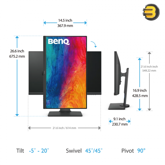 BenQ Designer Monitor PD2705Q 27 IPS LED Panel 60Hz QHD 2K 100% sRGB, HDR10, KVM, USB C Charger, 1 HDMI, 2 DP, 4 USB 3.1