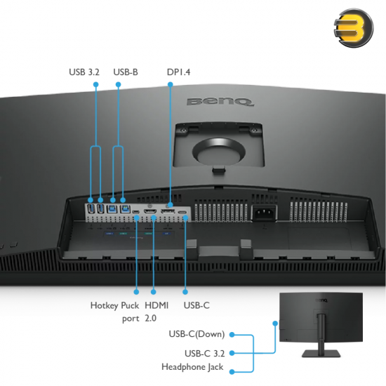 BenQ Designer Monitor PD3205U 32 IPS LED Panel 60Hz UHD 4K 100% sRGB HDR10, KVM, USB C Charger, 1 HDMI, 1DP, 3 USB 3.2