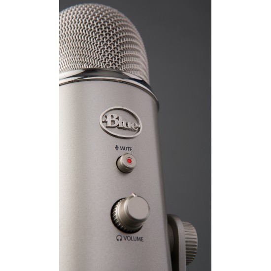 Blue Yeti USB Mic for Recording & Streaming on PC and Mac, 3 Condenser Capsules, 4 Pickup Patterns, Headphone Output and Volume Control, Mic Gain Control, Adjustable Stand, Plug & Play - Silver