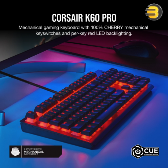 Corsair K60 PRO Mechanical Gaming Keyboard with Cherry VIOLA Switch - Red LED