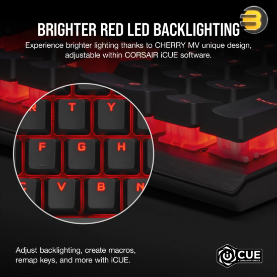 Corsair K60 PRO Mechanical Gaming Keyboard with Cherry VIOLA Switch - Red LED