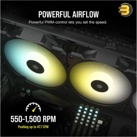 Corsair iCUE SP120 RGB ELITE Performance 120mm PWM Fan — Triple Pack with Lighting Node CORE