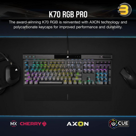 Corsair K70 RGB PRO Mechanical Gaming Keyboard with Polycarbonate Keycaps — CHERRY® MX Red (AR)