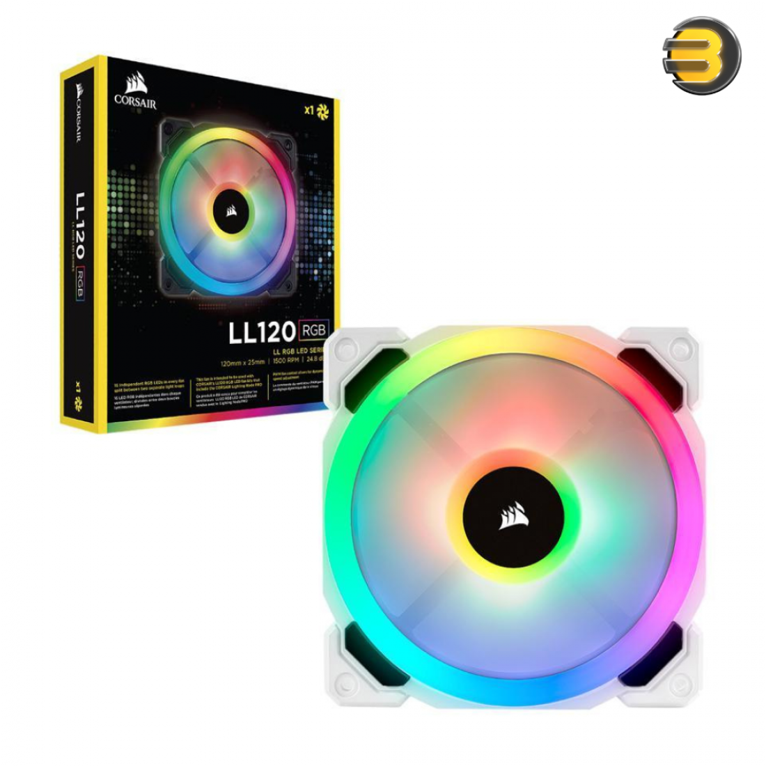 Corsaire LL120 RGB 120mm Dual Light Loop White RGB LED PWM Fan — Single ...