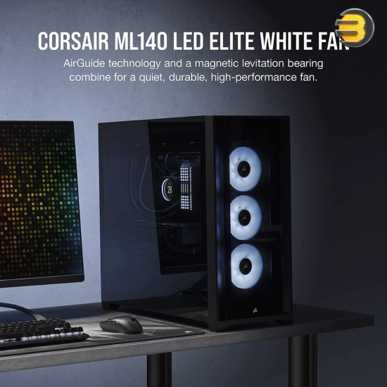 CORSAIR ML140 LED Elite 140mm Magnetic Levitation White LED Fan with AirGuide Single Pack Black