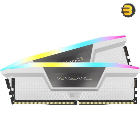 Corsair Vengeance RGB 32GB (2x16GB) DDR5-6000 CL30-36-36-76 1.40V Desktop Memory Kit — Intel XMP 3.0, White Aluminum Heatspreader, Ten-Zone RGB Lighting