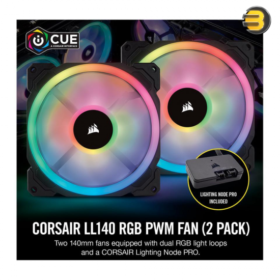 Corsair LL140 RGB 140mm Dual Light Loop RGB LED PWM Fan — 2 Fan Pack with Lighting Node PRO