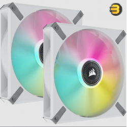 CORSAIR ML140 RGB Elite 140mm Magnetic Levitation RGB Fan with AirGuide 2-Pack with Lighting Node CORE - White Frame