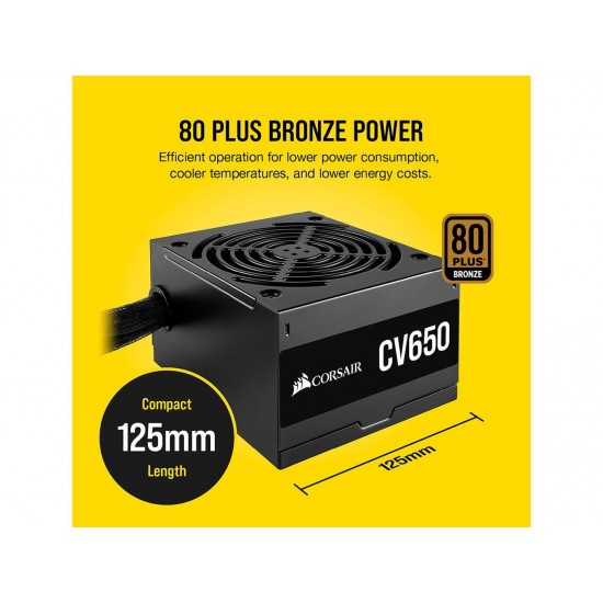 CORSAIR CV Series CV650 650W ATX12V 80 PLUS BRONZE Certified Non-Modular Power Supply