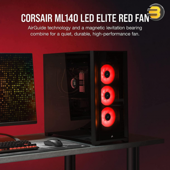 CORSAIR ML140 LED Elite 140mm Magnetic Levitation Red LED Fan with AirGuide Single Pack Black