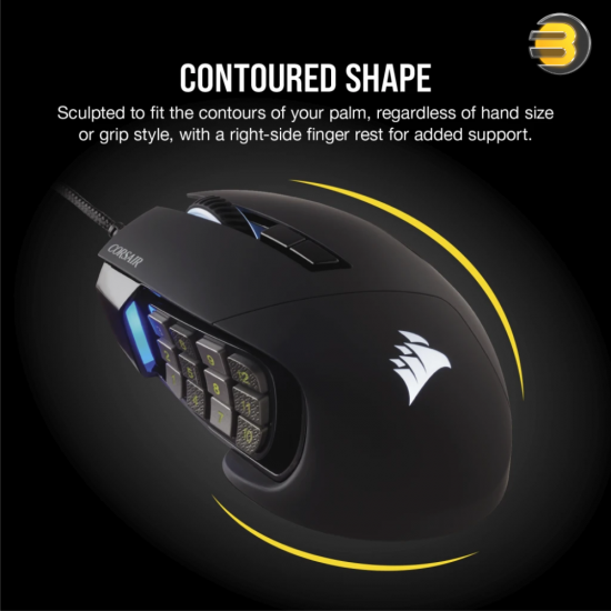 Corsair SCIMITAR RGB ELITE Gaming Mouse For MOBA, MMO - 18,000 DPI - 17 Progammable Buttons - iCUE Compatible - Black