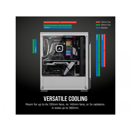 Corsair iCUE 220T RGB Airflow CC-9011174-WW White Steel / Plastic / Tempered Glass ATX Mid Tower Computer Case