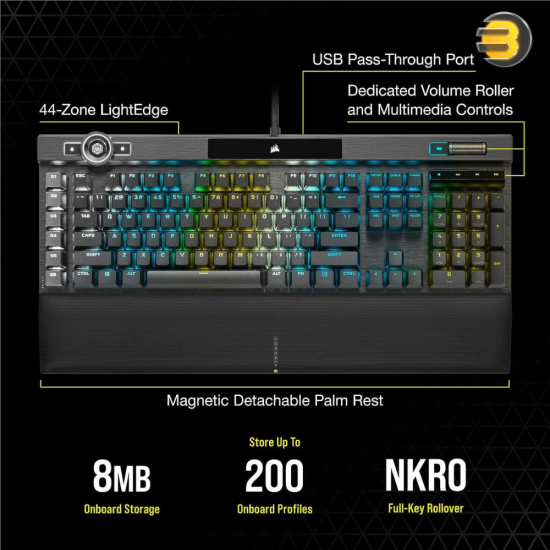 Corsair K100 RGB Optical-Mechanical Gaming Keyboard — CORSAIR OPX Switch — Black