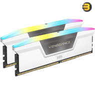 Corsair Vengeance RGB 32GB (2x16GB) DDR5-6000 CL30-36-36-76 1.40V Desktop Memory Kit — Intel XMP 3.0, White Aluminum Heatspreader, Ten-Zone RGB Lighting