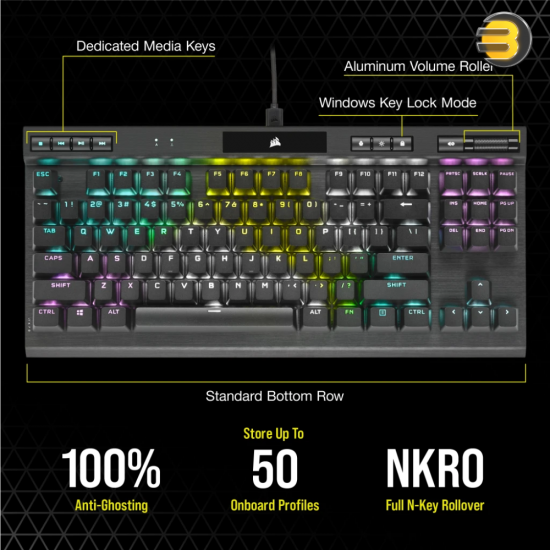 Corsair K70 RGB TKL CHAMPION SERIES Mechanical Gaming Keyboard — CHERRY MX Red