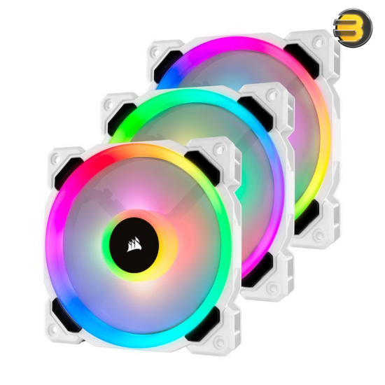 Corsair LL120 RGB 120mm Dual Light Loop White RGB LED PWM Fan — Triple Pack with Lighting Node PRO