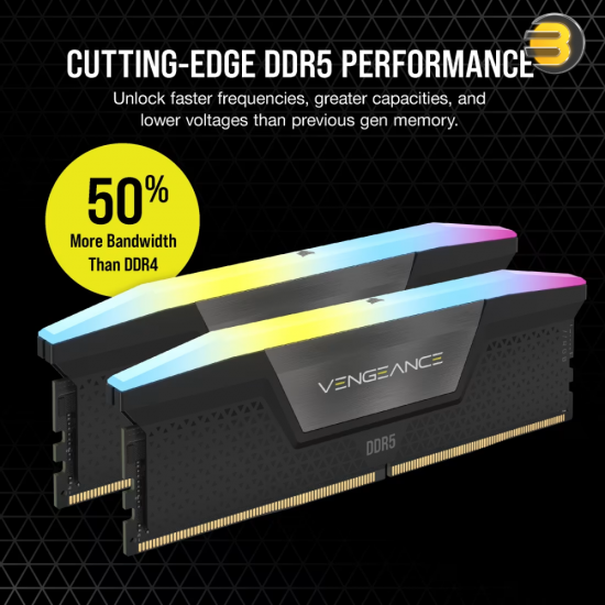 Corsair Vengeance RGB DDR5-6000MHz 48GB (2x24GB) CL36-44-44-96 Dual-Channel Kit – PC5-48000, Intel XMP 3.0, Black RGB Desktop Memory Corsair Vengeance RGB DDR5-6000MHz 48GB (2x24GB) CL36-44-44-96 Dual-Channel Kit – PC5-48000, Intel XMP 3.0, Black RGB Desktop Memory