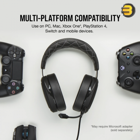 Corsair HS60 PRO — 7.1 Virtual Surround Sound Gaming Headset with USB DAC - Works with PC, Xbox Series X, Xbox Series S, Xbox One, PS5, PS4, and Nintendo Switch - Carbon